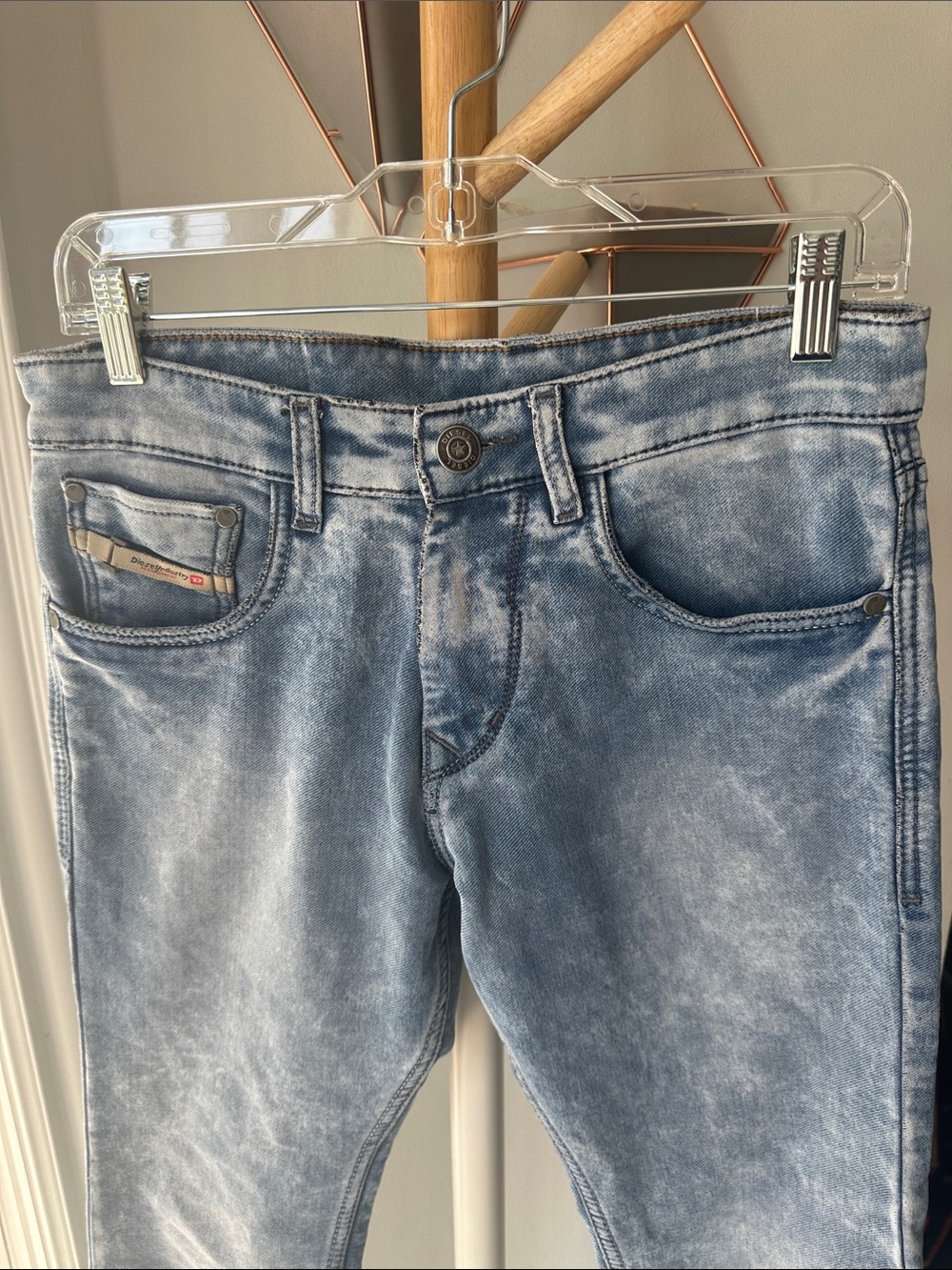 Y2K Vintage DIESEL Men's Light Acid Wash Blue Jeans Slim Fit Made in Italy Sz 31